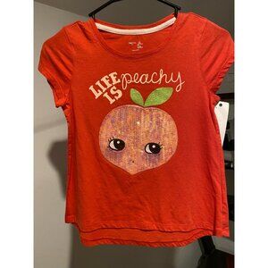 GAP Life is Peachy Fruit Sequin Sparkle Peach Tee T-Shirt Orange Red 10-11 L